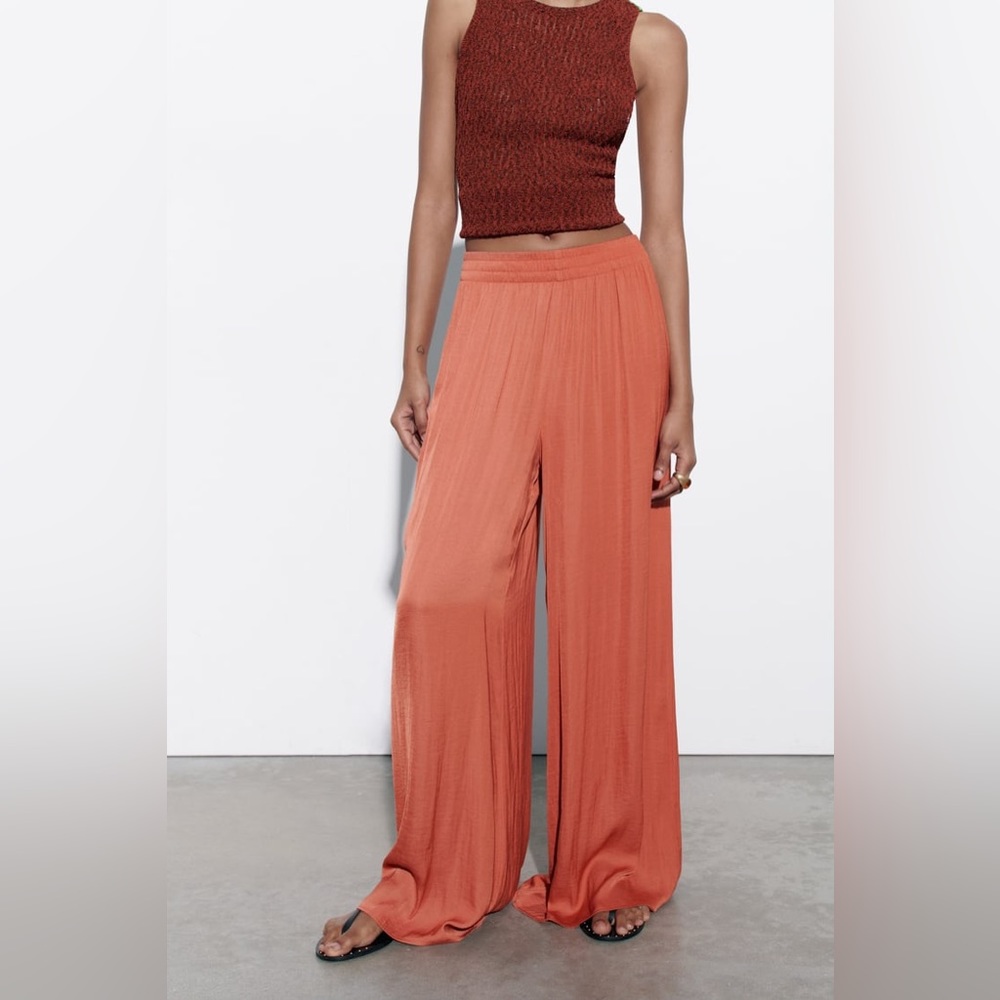 Zara Wide-Leg Pants in Terracotta Orange